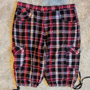 Knockout Cargo Shorts Mens 38 Red Black Plaid Cotton Streetwear Skater 626